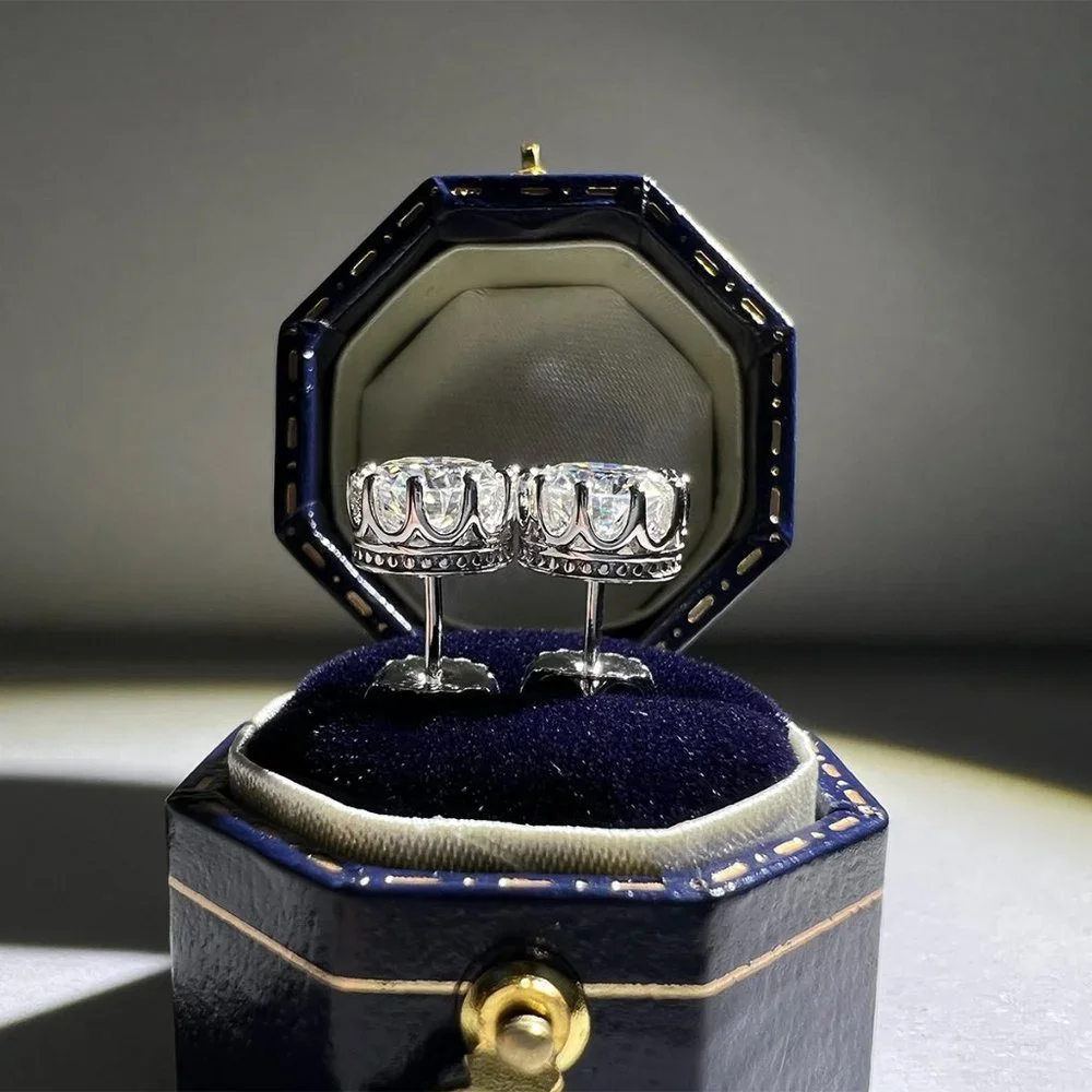 Certified 2ct. t.w. Moissanite Diamond Crown Stud Earrings NEW - Picture 6 of 13